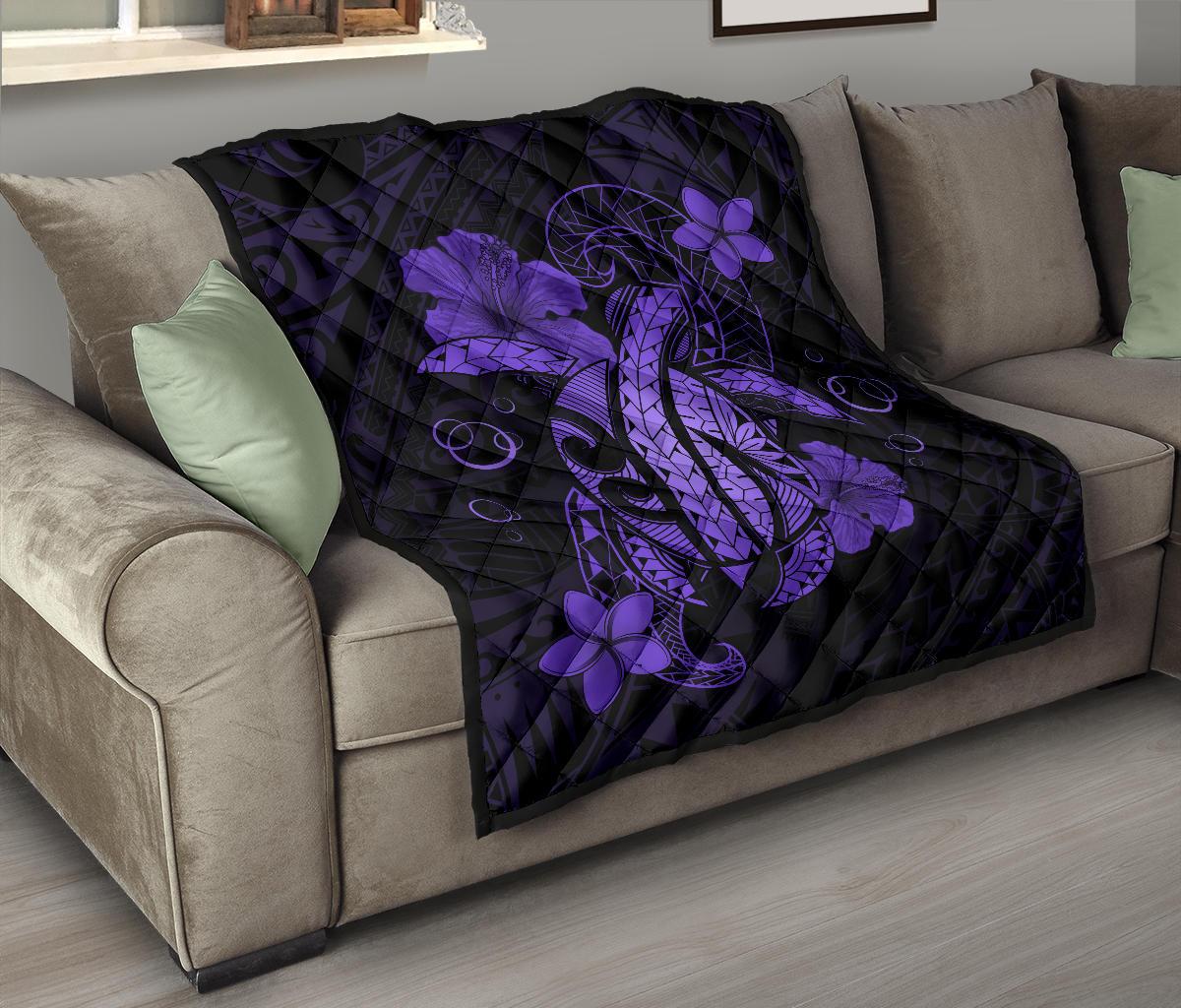 Hawaii Turtle Flower Polynesian Premium Quilt - Purple - Polynesian Pride