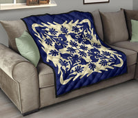 Hawaiian Leaves Pattern Premium Quilt - Blue - Argu Style - AH - Polynesian Pride