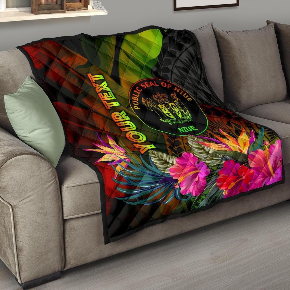 Niue Polynesian Personalised Premium Quilt - Hibiscus and Banana Leaves - Polynesian Pride