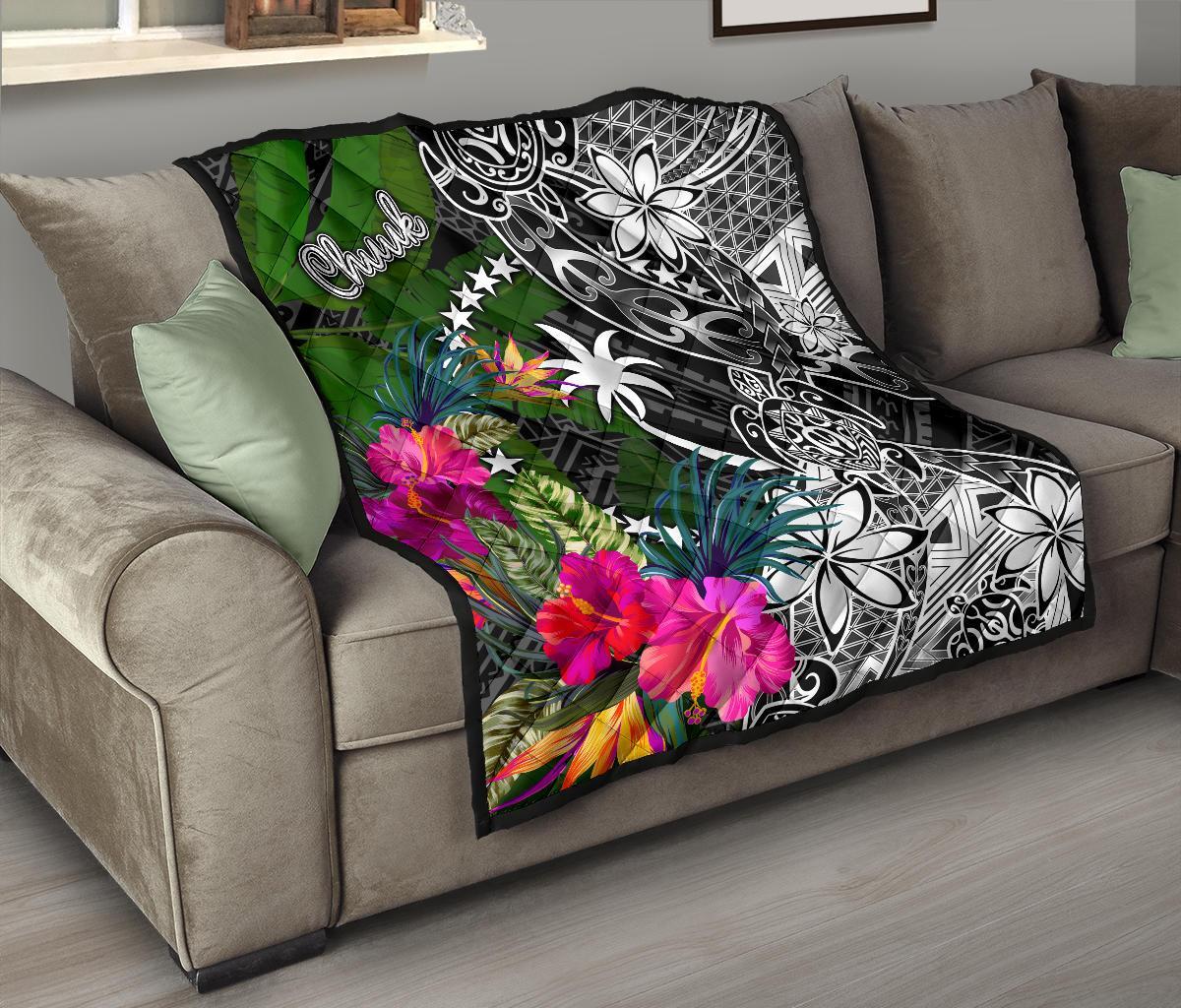 Chuuk Premium Quilt - Turtle Plumeria Banana Leaf - Polynesian Pride