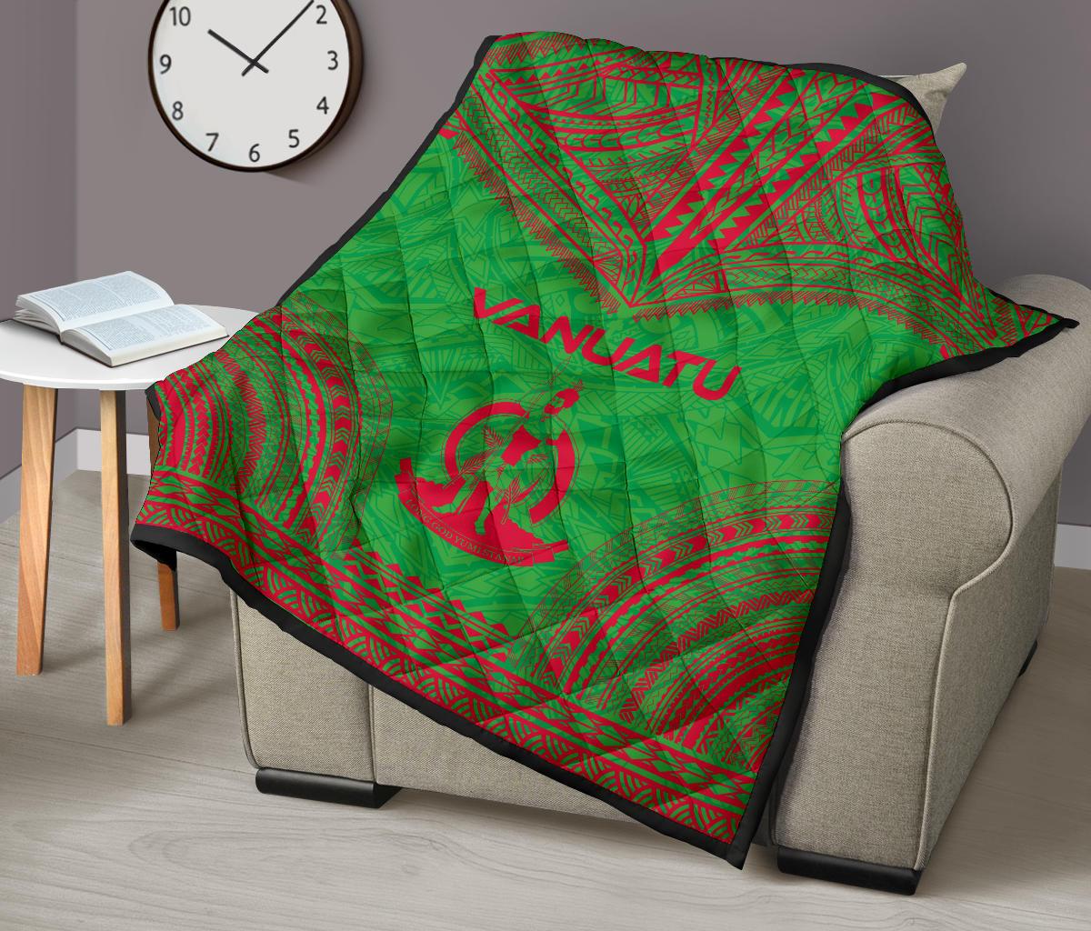 Vanuatu Premium Quilt - Vanuatu Coat Of Arms Polynesian Chief Green Version - Polynesian Pride