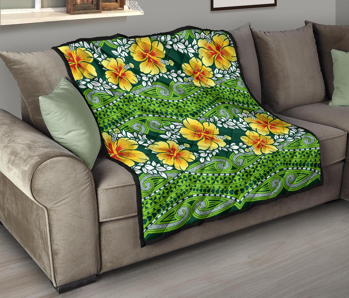 Hawaii Polynesian Premium Quilt - Hibiscus Patterns Black - Polynesian Pride