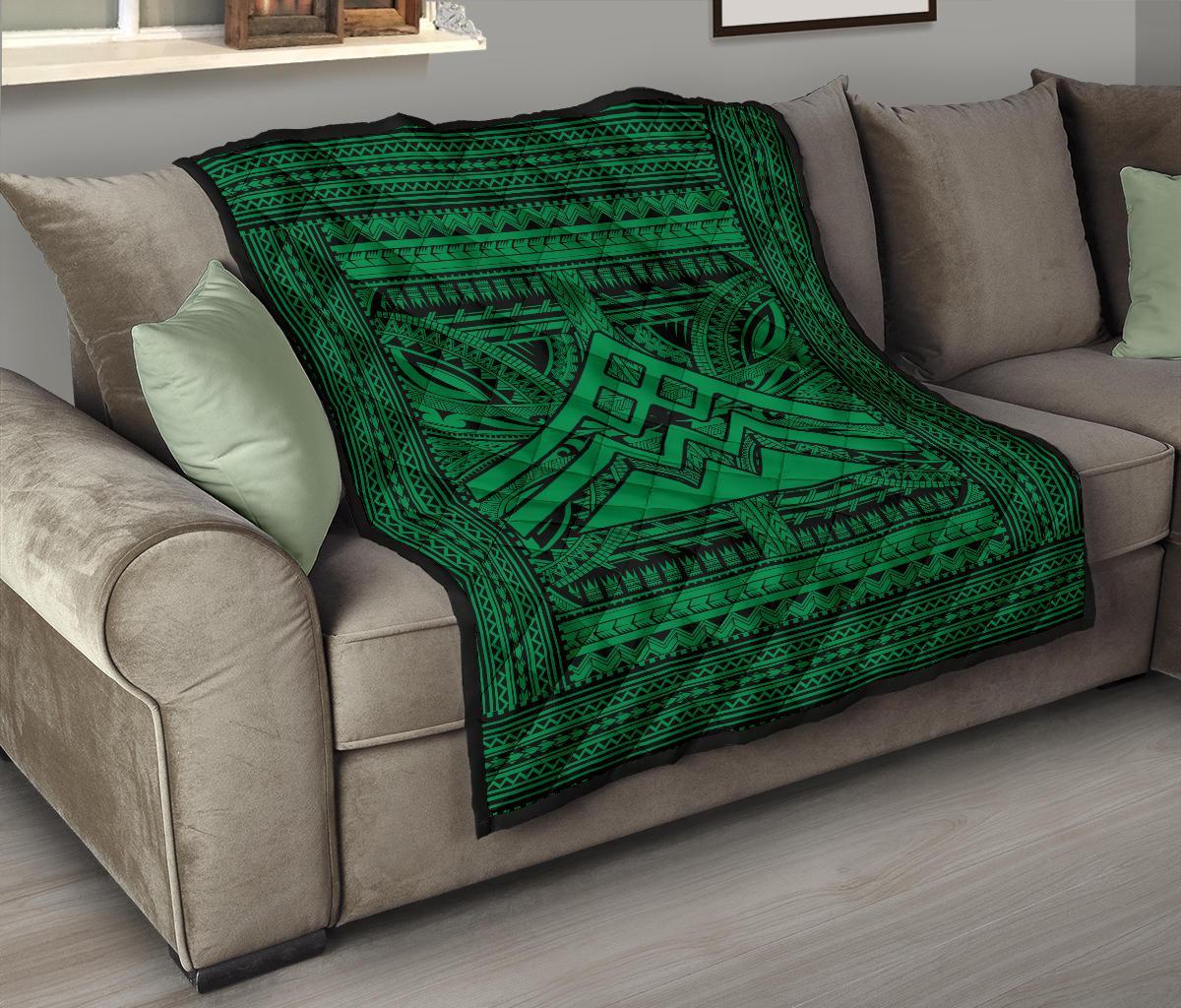 Hawaii Polynesian Mauna Kea Premium Quilt Green - Polynesian Pride