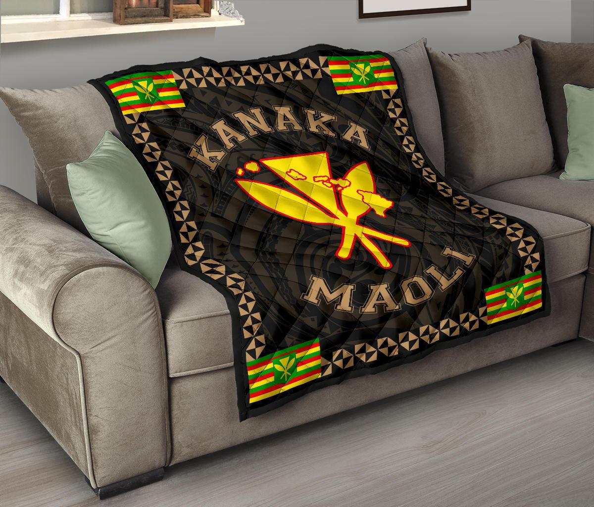 Kanaka Maoli Flag Polynesian Premium Quilt Gold - Love Style - Polynesian Pride