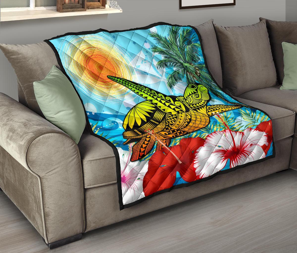 Hawaii Turtle Sea Hibiscus Premium Quilt - Sun Style - Polynesian Pride