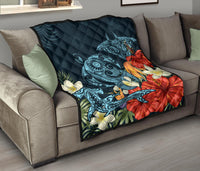 Hawaii Turtle Shark Manta Ray Hibiscus Plumeria Premium Quilt - Polynesian Pride