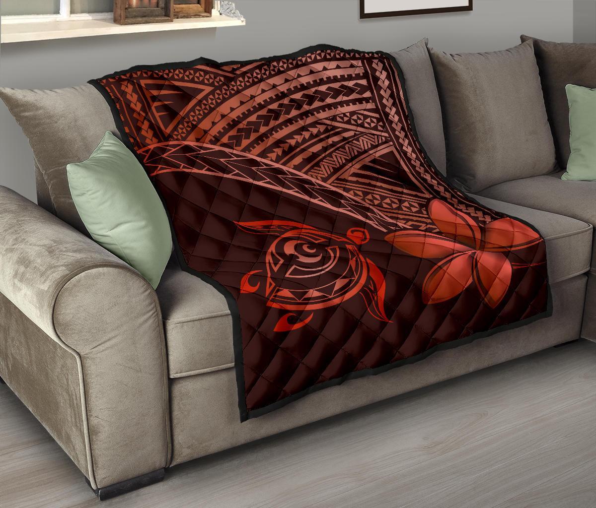 Hawaii Quilt - Hawaii Turtle Plumeria Quilt Red - Polynesian Pride