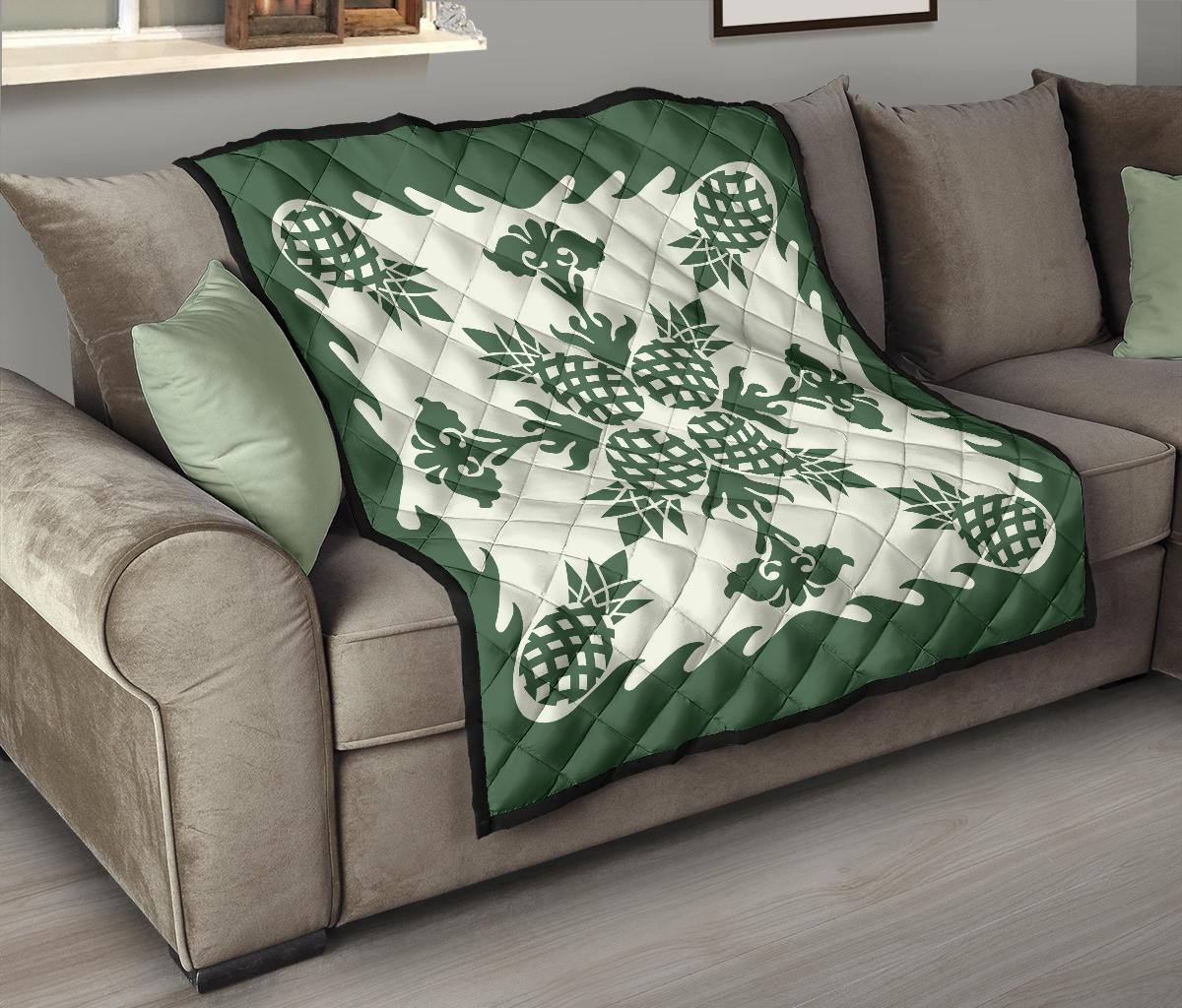 Hawaiian Premium Quilt Pineapple Pattern - Green - Polynesian Pride