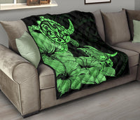 Hawaii Turtle Premium Quilt Polynesian Hibiscus Art Green AH - Polynesian Pride