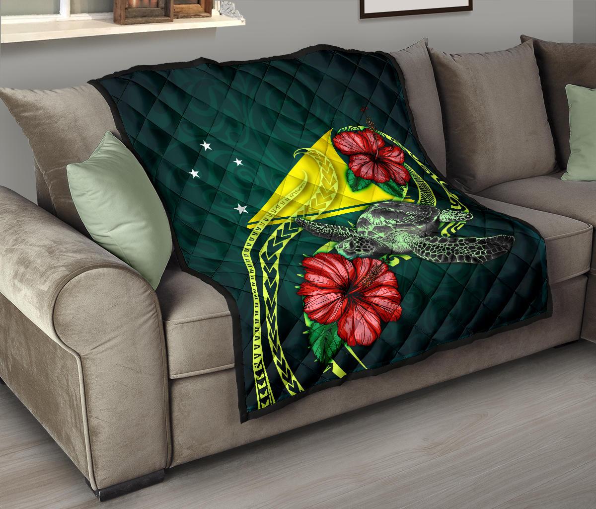 Tokelau Polynesian Premium Quilt - Green Turtle Hibiscus - Polynesian Pride