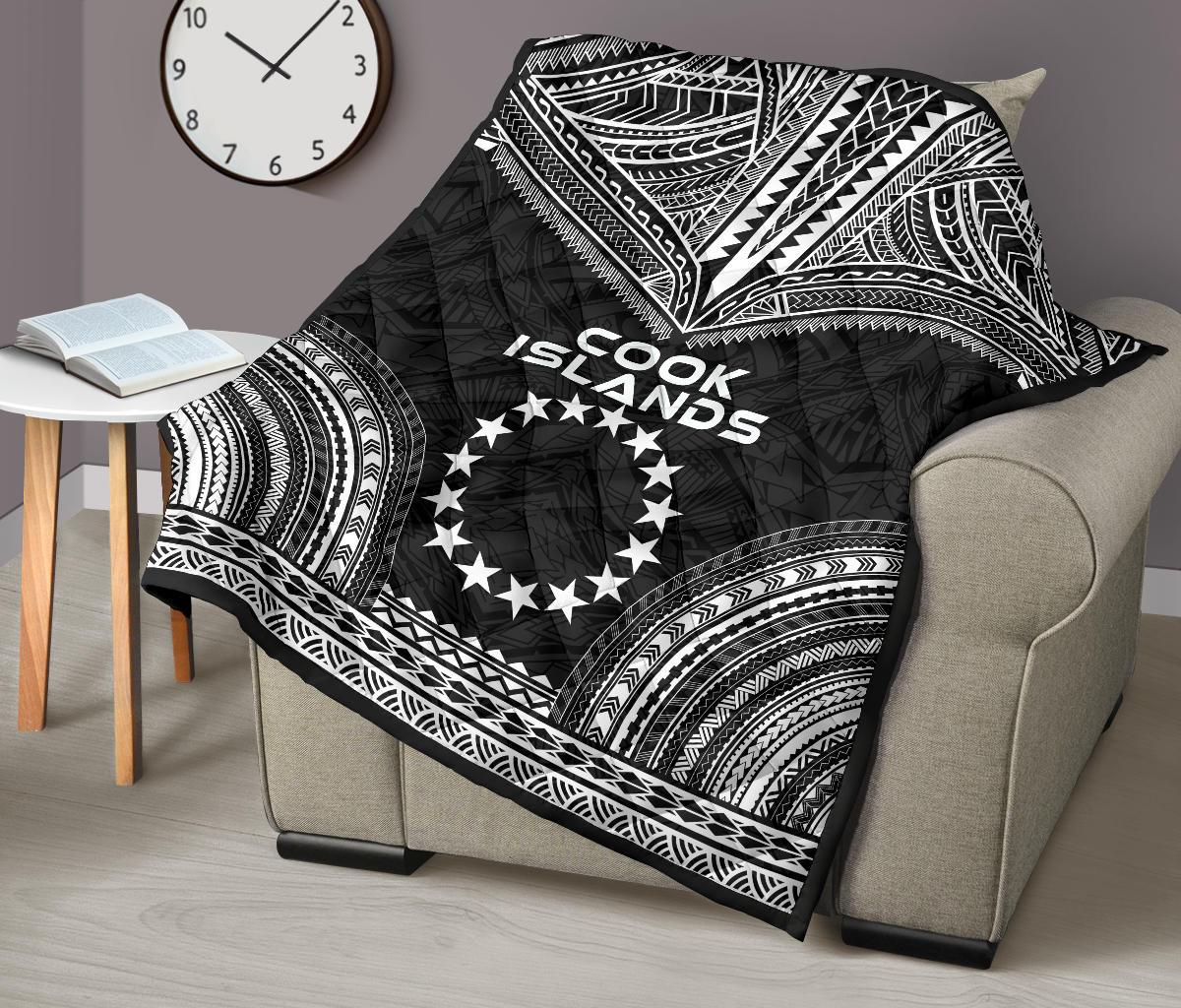 Cook Islands Premium Quilt - Cook Islands Flag Polynesian Chief Black Version - Polynesian Pride