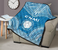 Northern Mariana Islands Premium Quilt - CNMI Seal Polynesian Chief Light Blue Version - Polynesian Pride