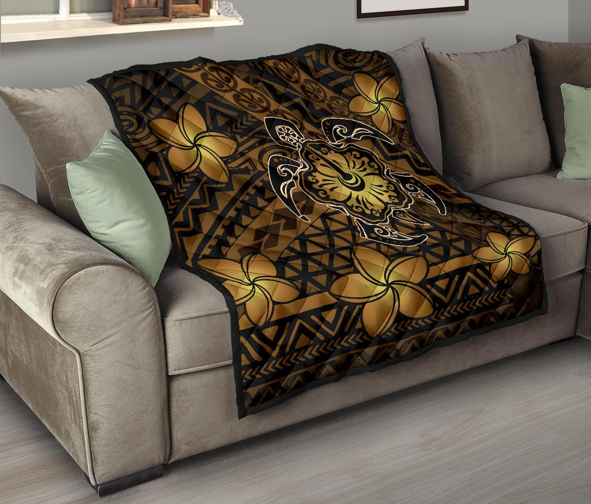 Hawaii Mix Polynesian Turtle Plumeria Premium Quilt - AH - Nick Style - Brown - Polynesian Pride