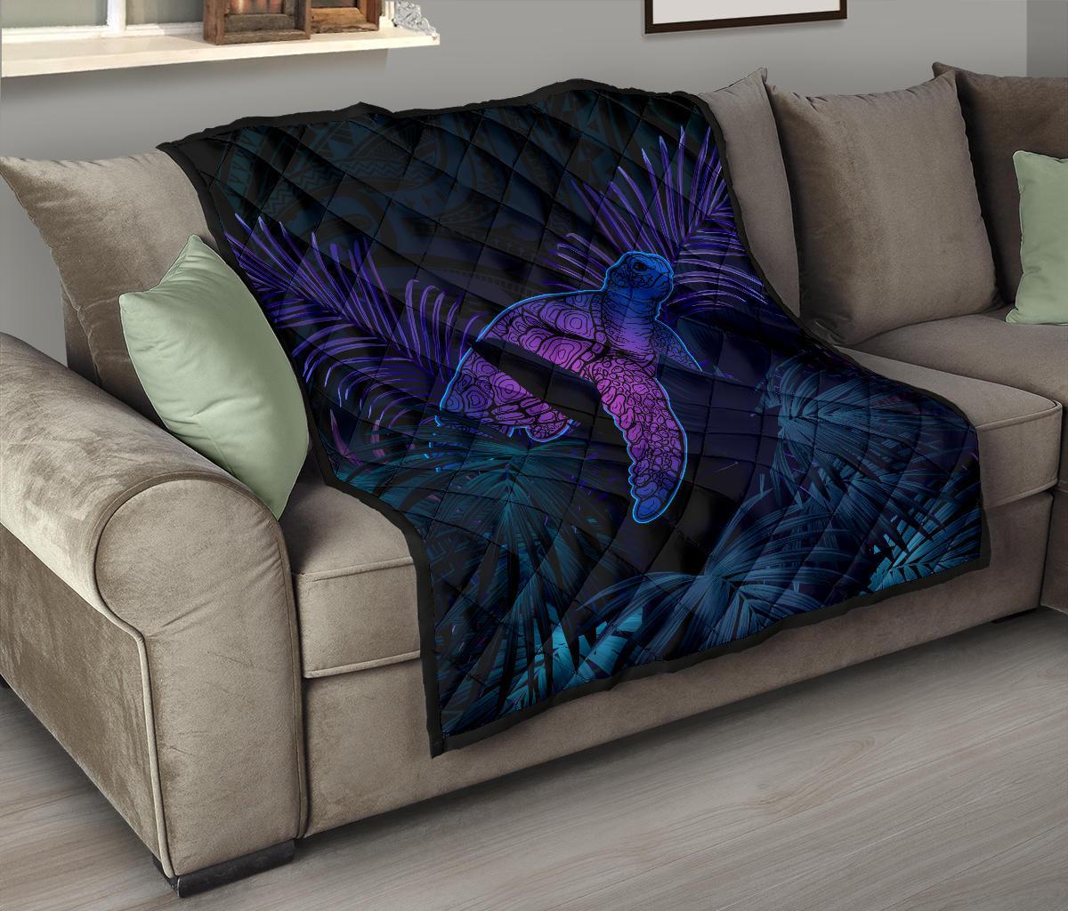 Hawaii Premium Quilt - Hawaii Turtle And Palm Polynesian Retrospective - Polynesian Pride