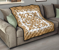 Hawaii Premium Quilt Royal Pattern - Gold And White - Polynesian Pride