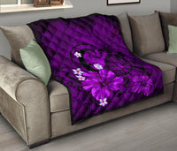 Hawaii Turtle Poly Tribal Purple Premium Quilt - Polynesian Pride