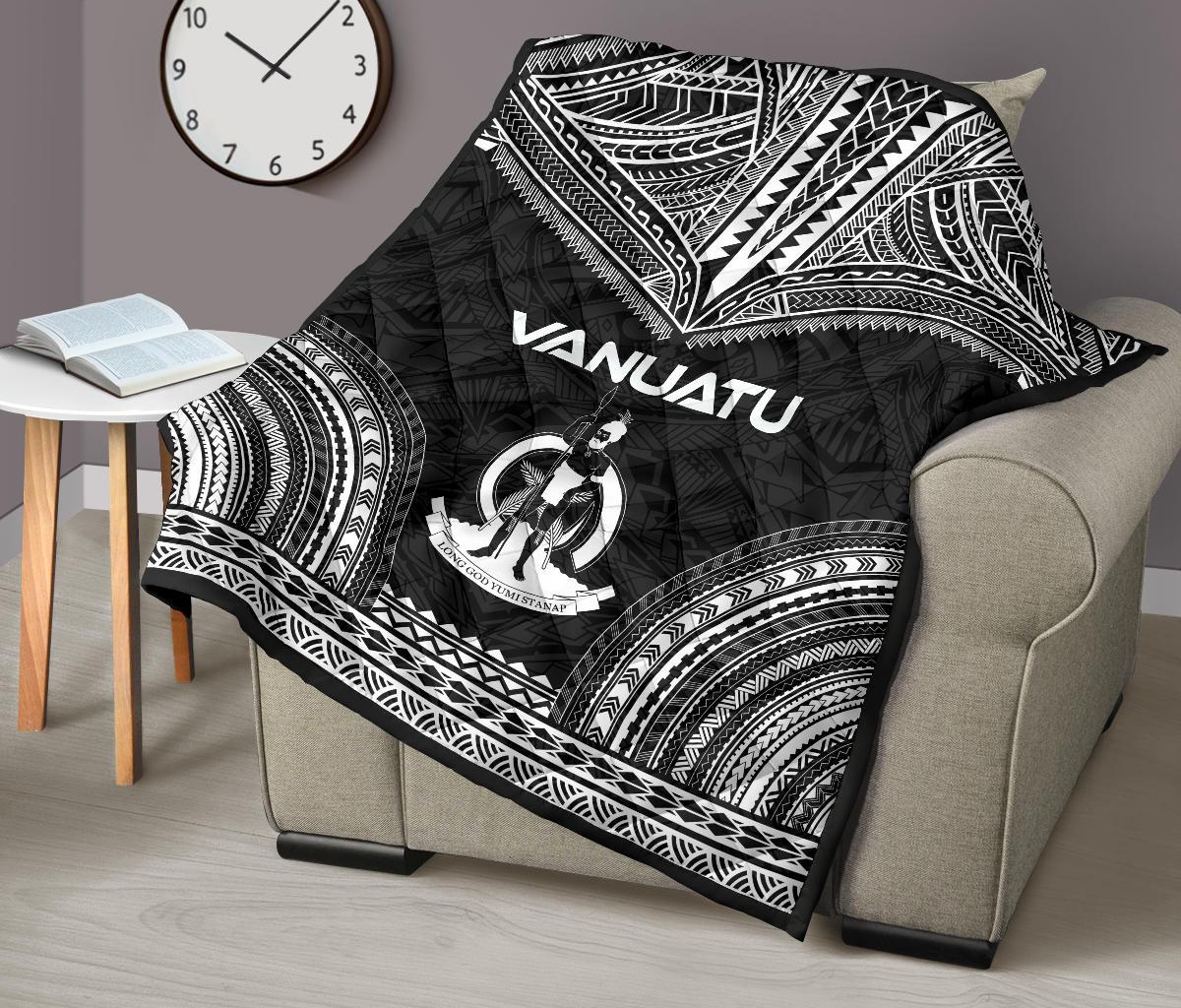 Vanuatu Premium Quilt - Vanuatu Coat Of Arms Polynesian Chief Black Version - Polynesian Pride