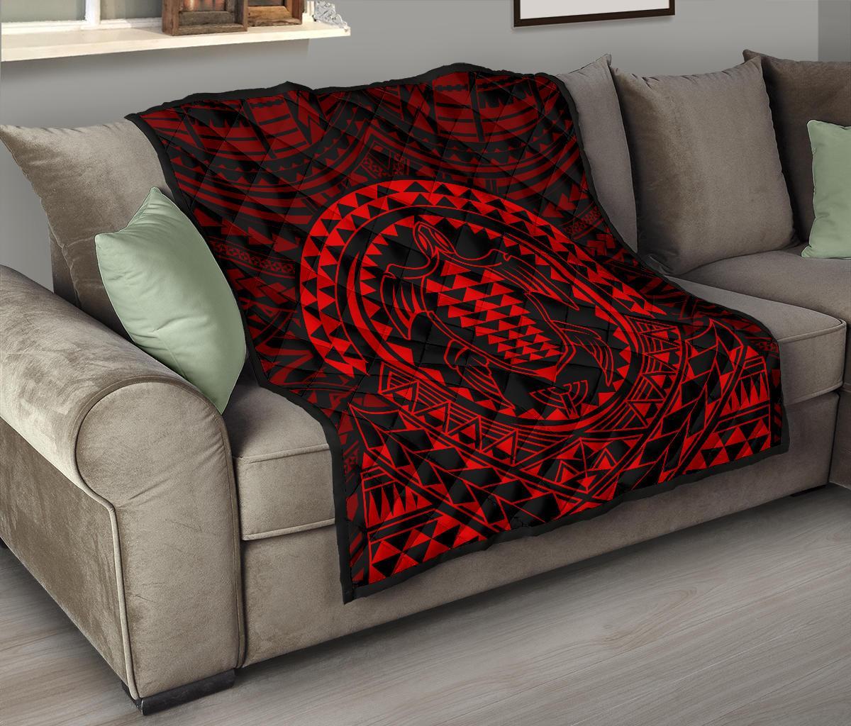 Hawaiian Kakau Honu Arc Red Polynesian Premium Quilt - Polynesian Pride