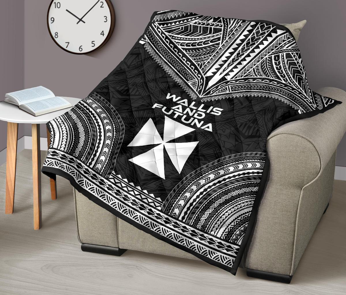 Wallis And Futuna Premium Quilt - Wallis And Futuna Coat Of Arms Polynesian Chief Black Version - Polynesian Pride