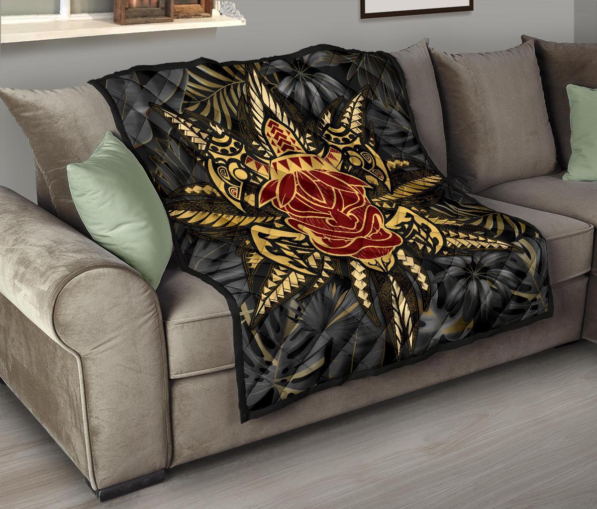 Hawaii Turtle Polynesian Tropical Gold Premium Quilt - Alone Style - AH - Polynesian Pride