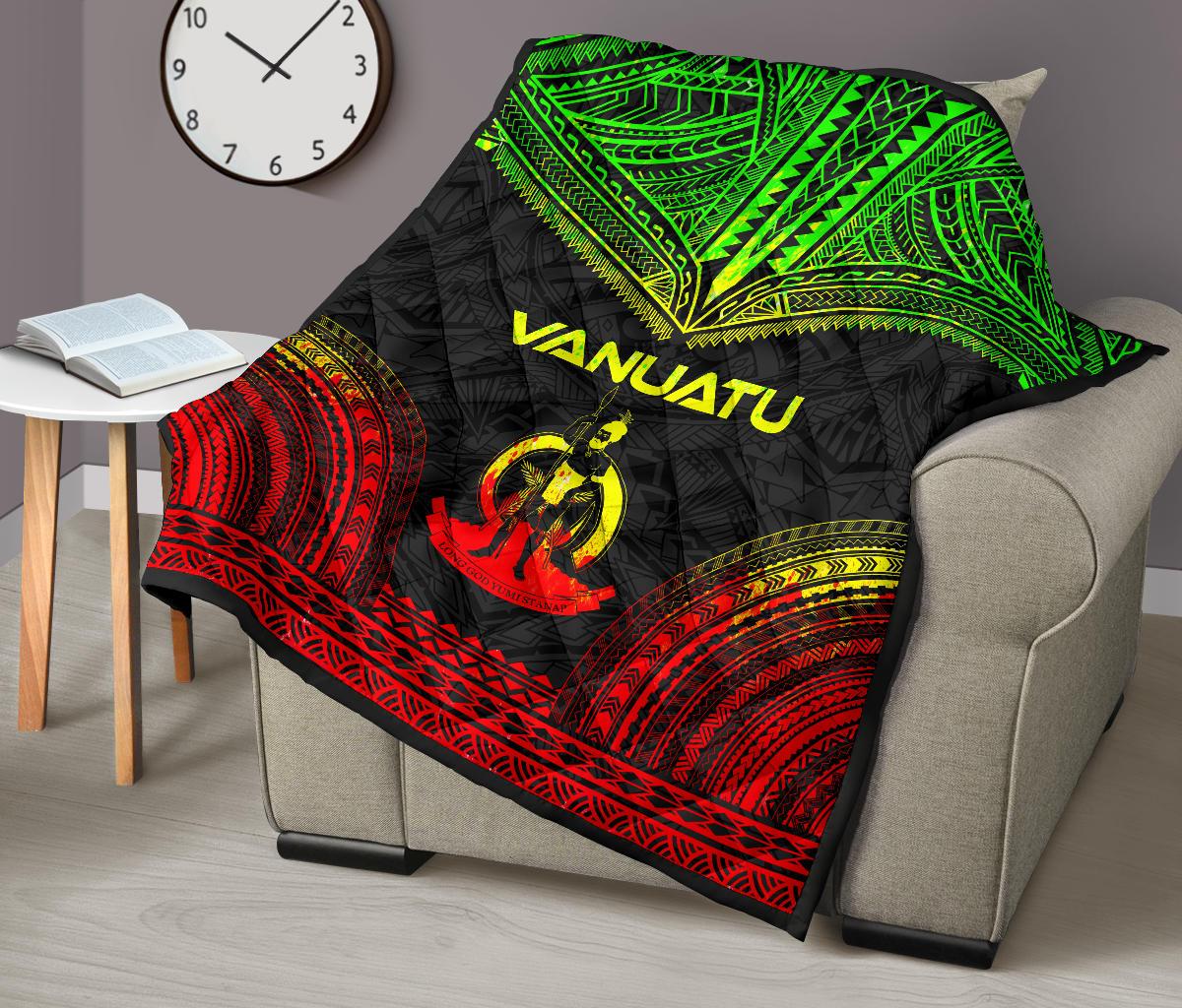 Vanuatu Premium Quilt - Vanuatu Coat Of Arms Polynesian Chief Reggae Version - Polynesian Pride