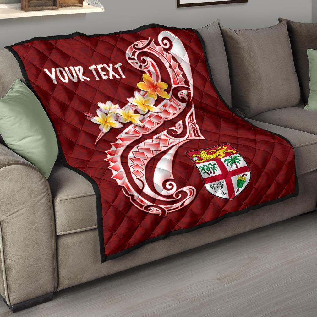 Fiji Custom Personalised Premium Quilt - Fiji Seal Polynesian Patterns Plumeria (Red) Red - Polynesian Pride