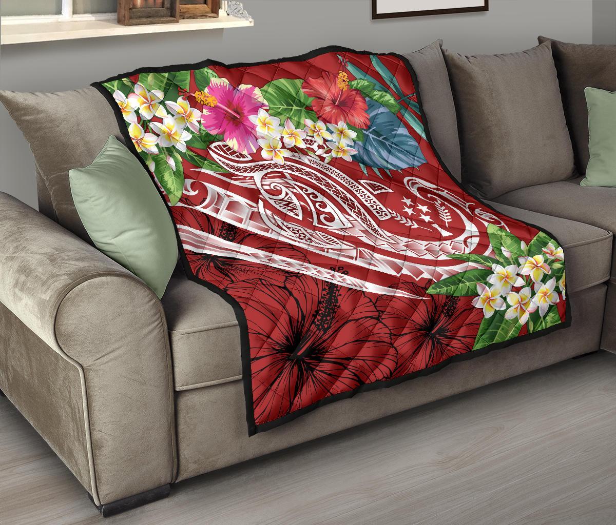 Kosrae Polynesian Premium Quilt - Summer Plumeria (Red) - Polynesian Pride