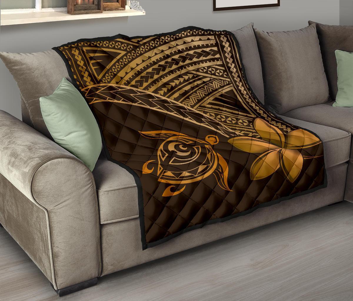 Hawaii Quilt - Hawaii Turtle Plumeria Quilt Brown - Polynesian Pride