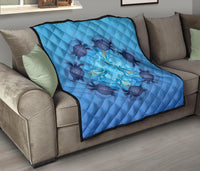 Hawaii Turtle Hibiscus Blue Premium Quilt - Polynesian Pride