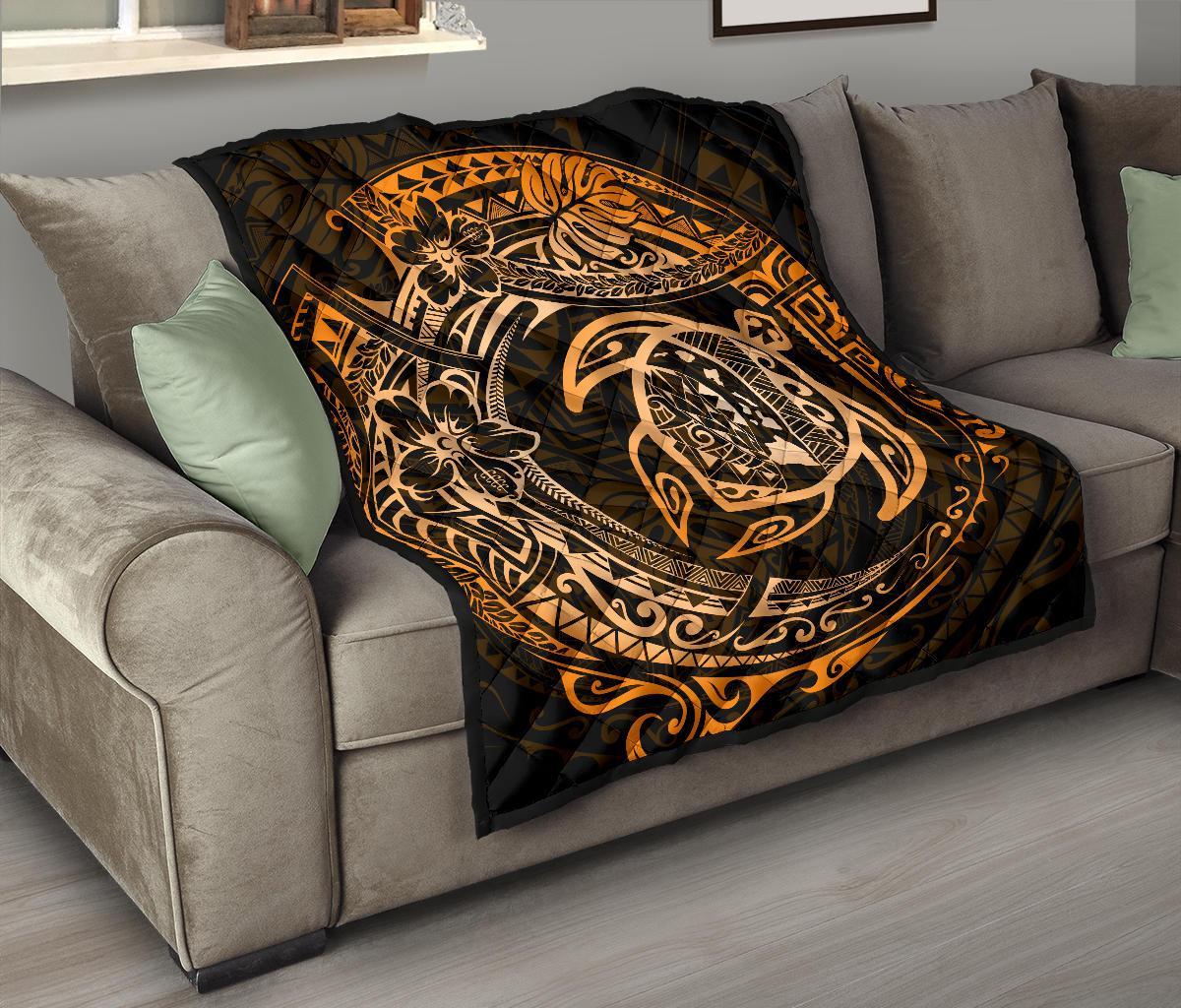 Hawaiian Turtle Polynesian Gold Premium Quilt - Polynesian Pride