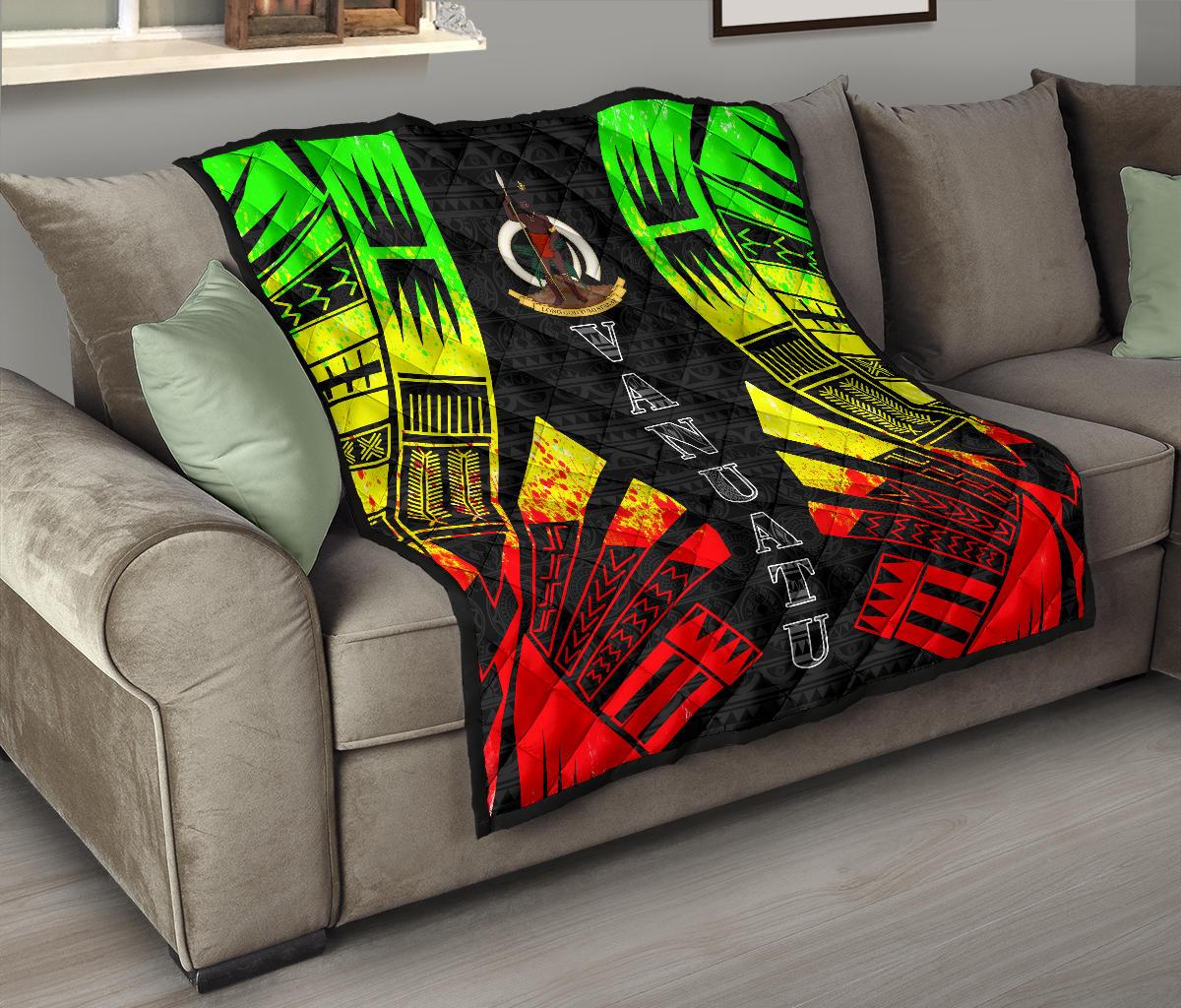 Vanuatu Premium Quilt - Vanuatu Coat Of Arms Polynesian Reggae Tattoo - Polynesian Pride