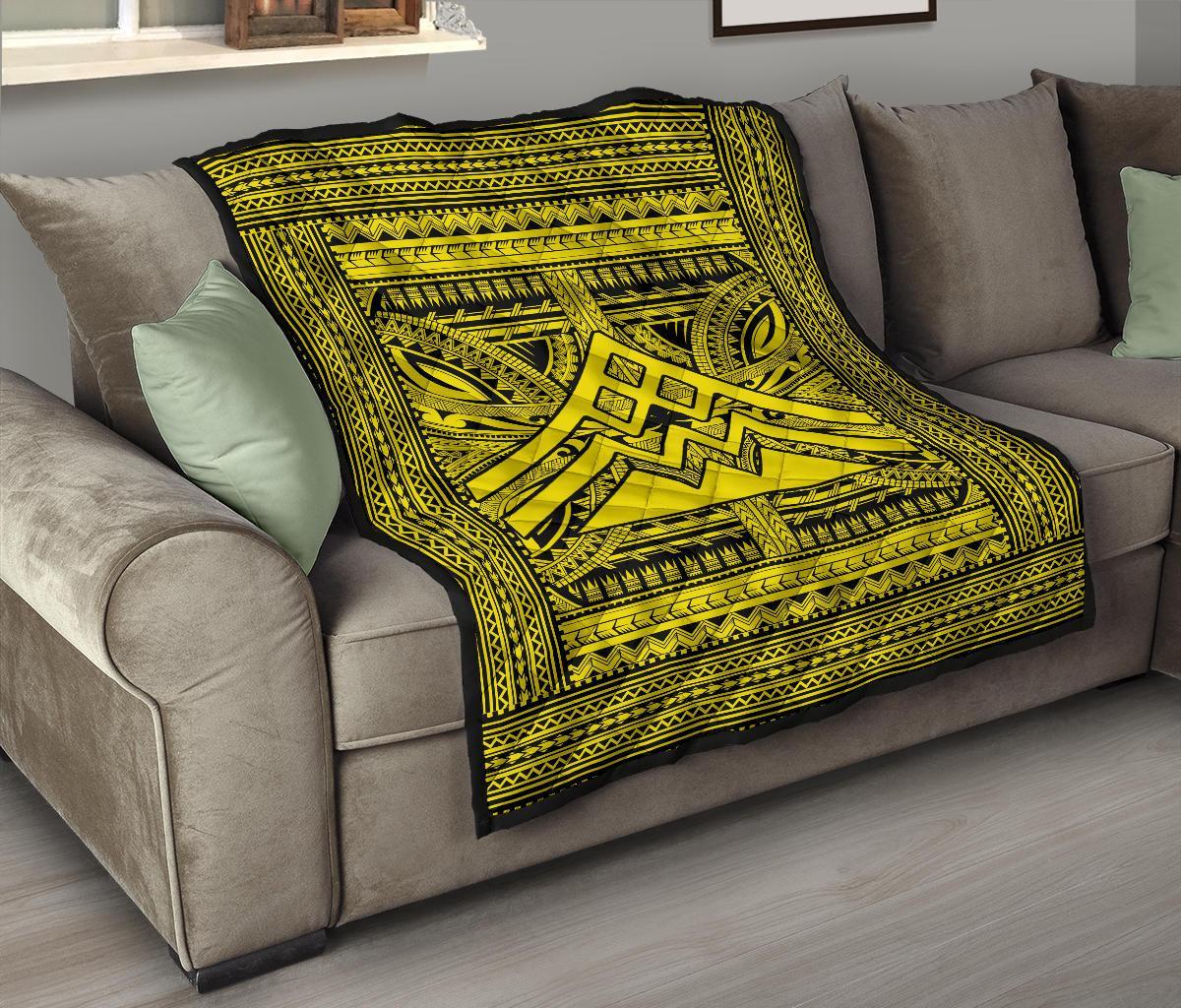 Hawaii Polynesian Mauna Kea Premium Quilt Yellow - Polynesian Pride