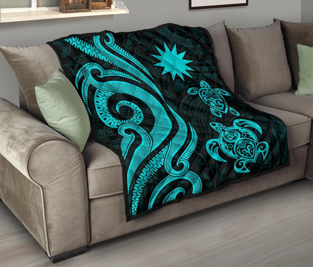 Nauru Premium Quilt - Turquoise Tentacle Turtle - Polynesian Pride