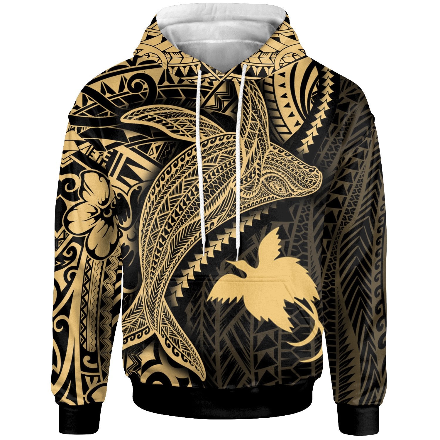 Papua New Guinea Hoodie Humpback Whale & Coat of Arms Gold Unisex Gold - Polynesian Pride