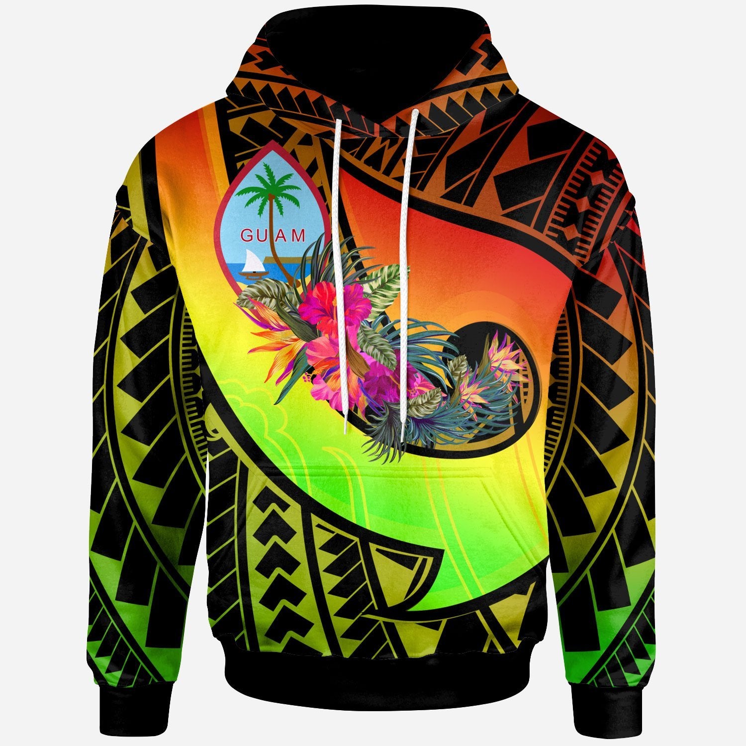 Guam Hoodie Polynesian Hook and Hibiscus (Raggae) Unisex Raggae - Polynesian Pride