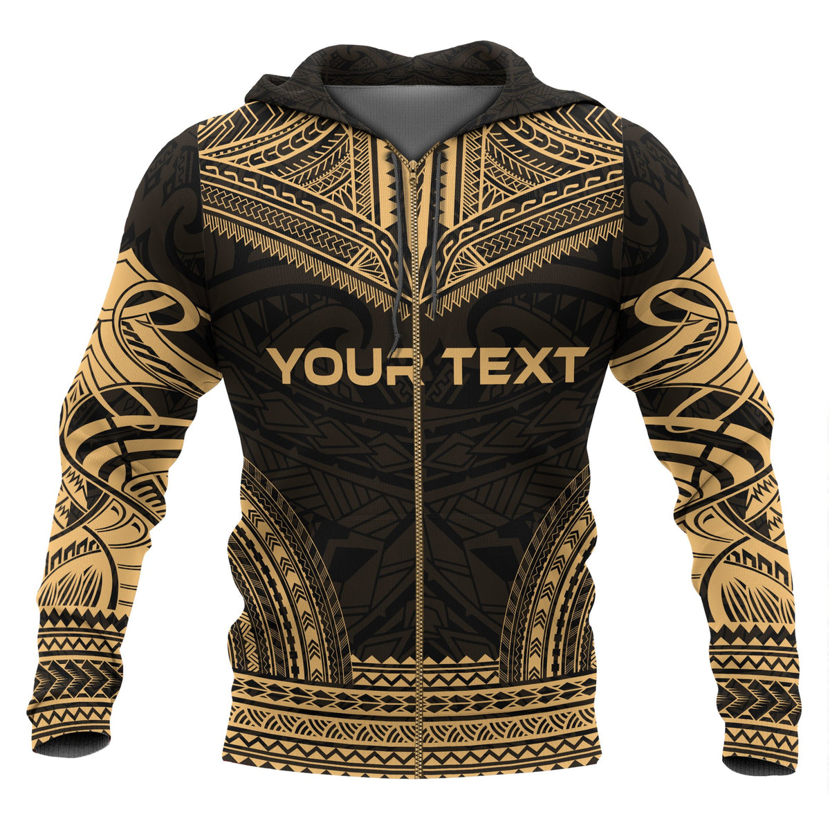 Tonga Polynesian Chief Custom Zip up Hoodie Gold Version - Polynesian Pride