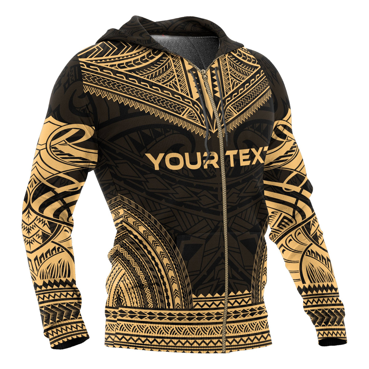 Guam Polynesian Chief Custom Zip up Hoodie Gold Version - Polynesian Pride