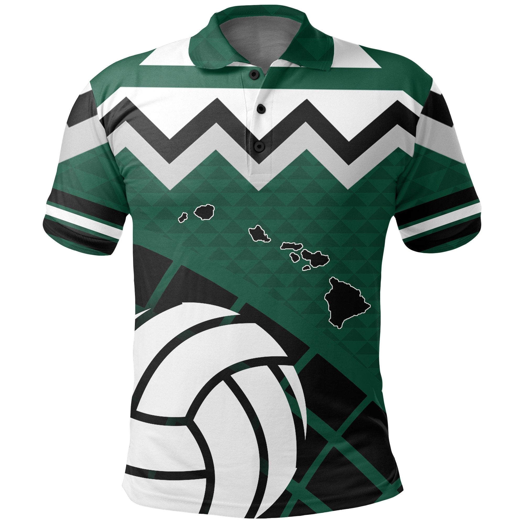 Hawaii Polo Shirt Hawaii Kanaka Maoli Volleyball and Map Unisex Green - Polynesian Pride