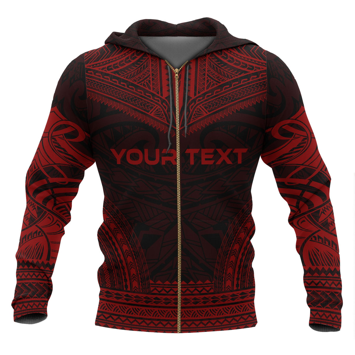 Guam Polynesian Chief Custom Zip up Hoodie Red Version - Polynesian Pride