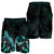 Pohnpei Polynesian Men's Shorts - Turtle With Blooming Hibiscus Turquoise - Polynesian Pride