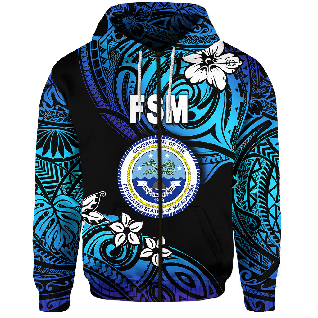 Federated States of Micronesia Zip Hoodie Unique Vibes Blue LT8 - Polynesian Pride