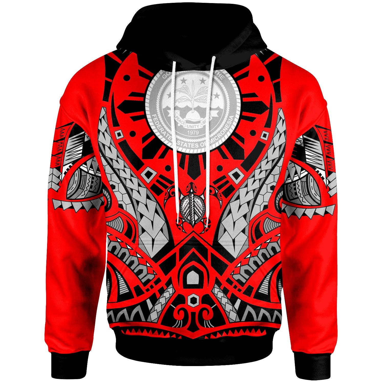 Federated States of Micronesia Hoodie Tribal Sun Tattoo Red Color Unisex Red - Polynesian Pride