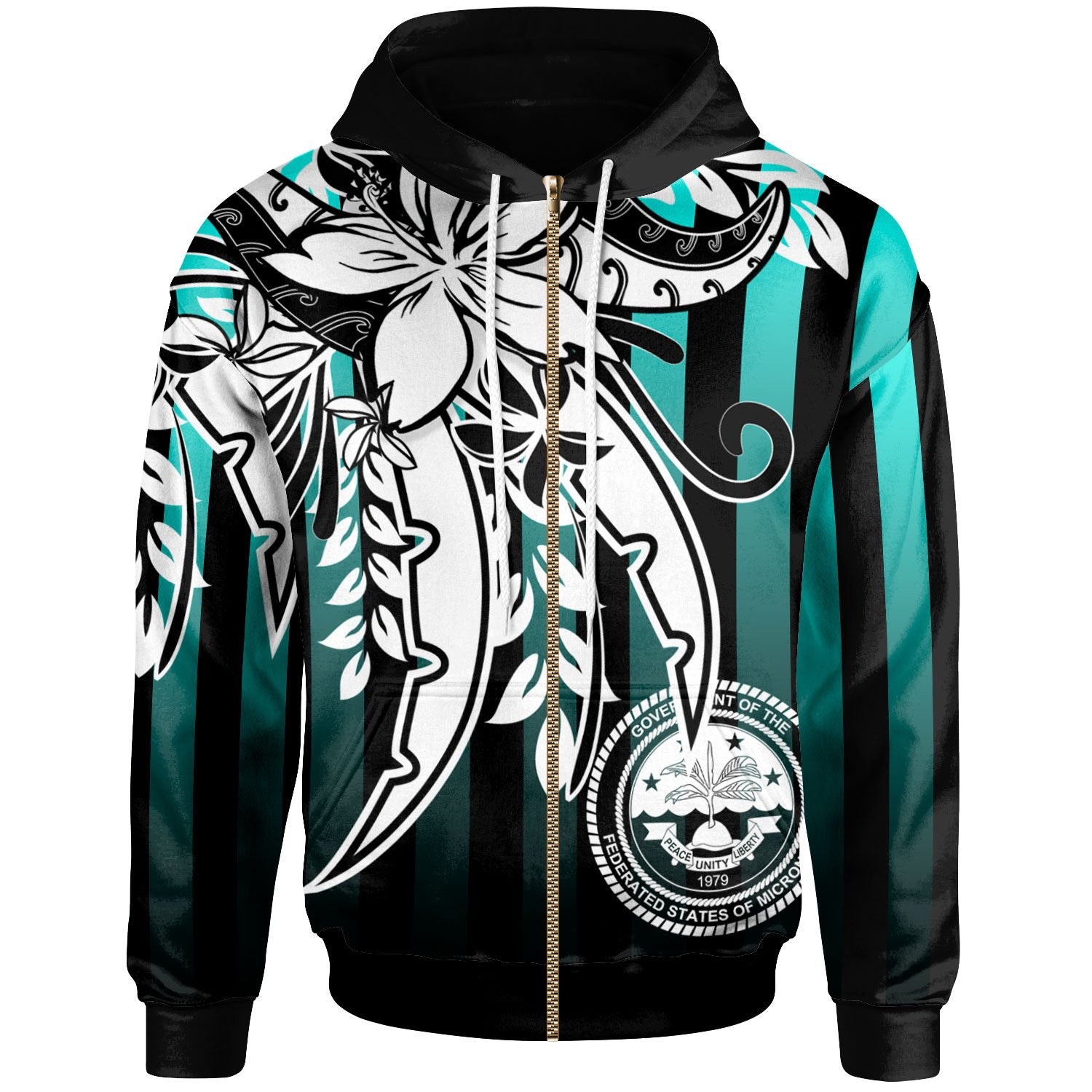 Federated of States Micronesia Zip Hoodie Cyan Vertical Stripes Style Unisex Cyan - Polynesian Pride