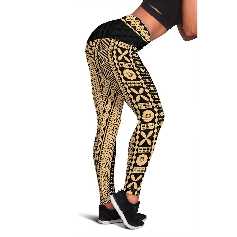 Fiji Tapa Pattern Leggings A16 Black - Polynesian Pride