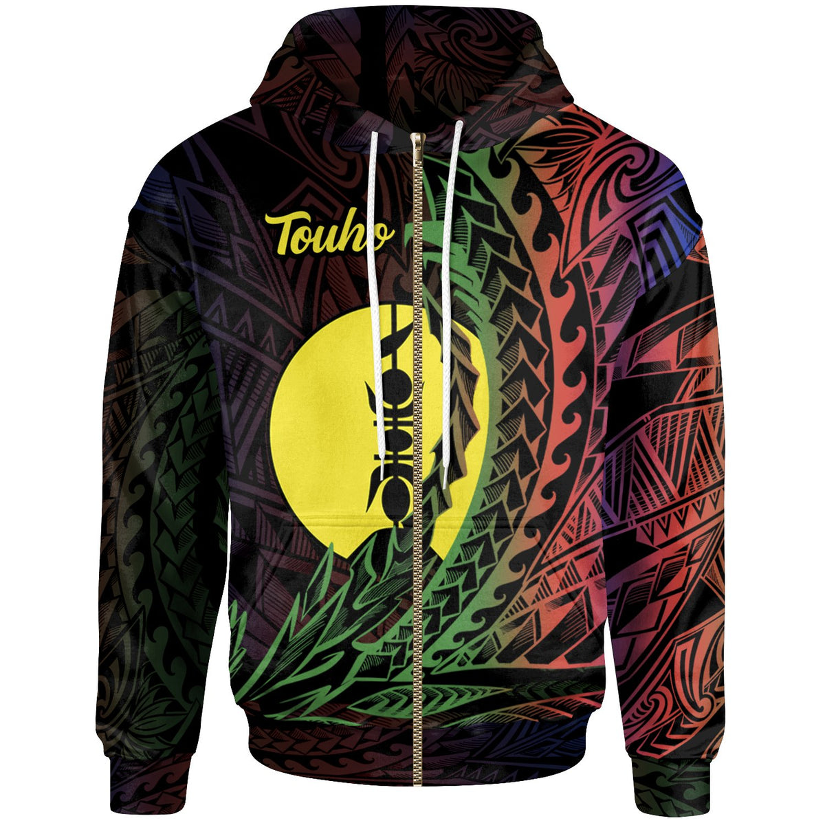 New Caledonia Zip Hoodie Touho Wings Style Flag Color Unisex Black - Polynesian Pride