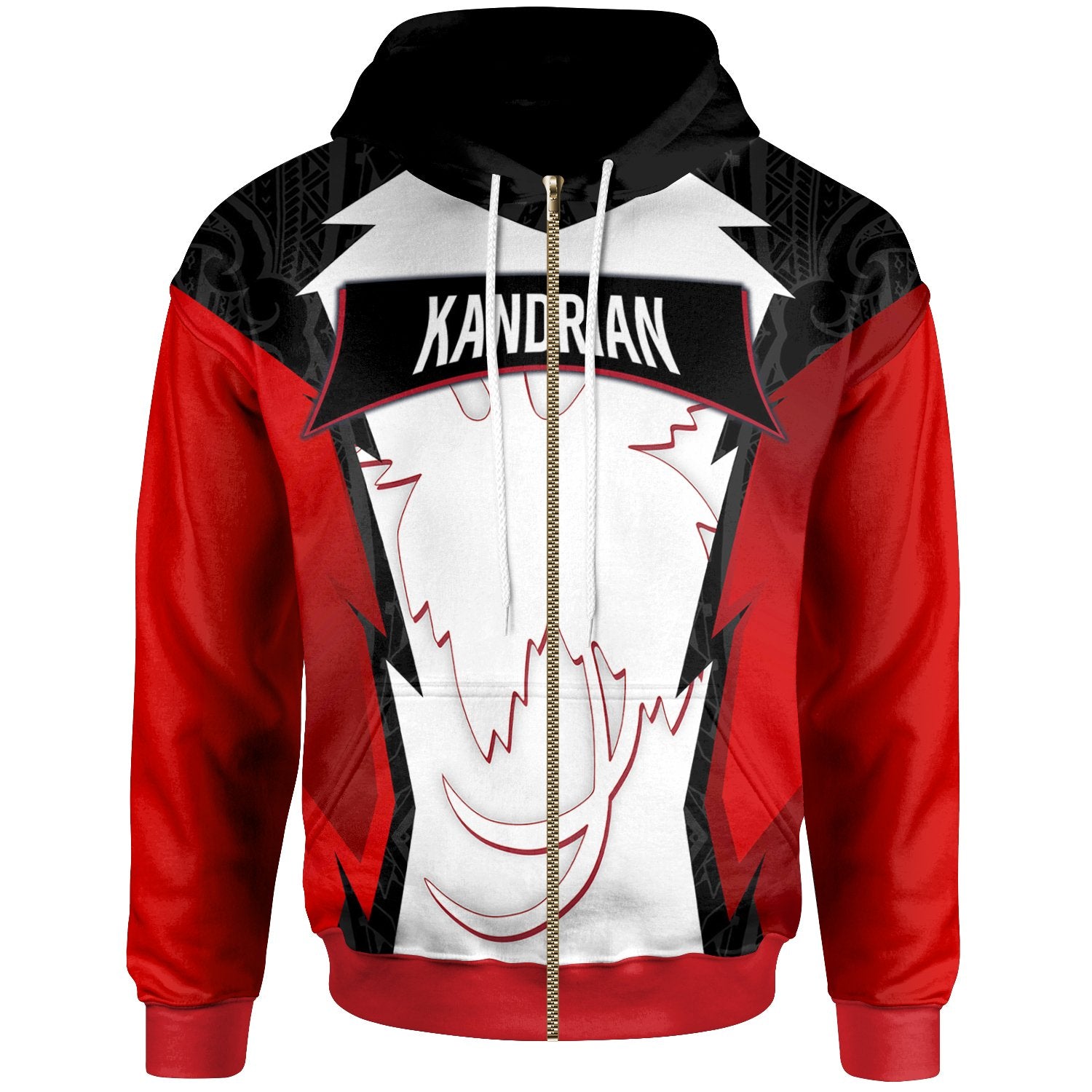 Papua New Guinea Zip Hoodie Kandrian PNG Coat of Arms Unisex Red Black - Polynesian Pride