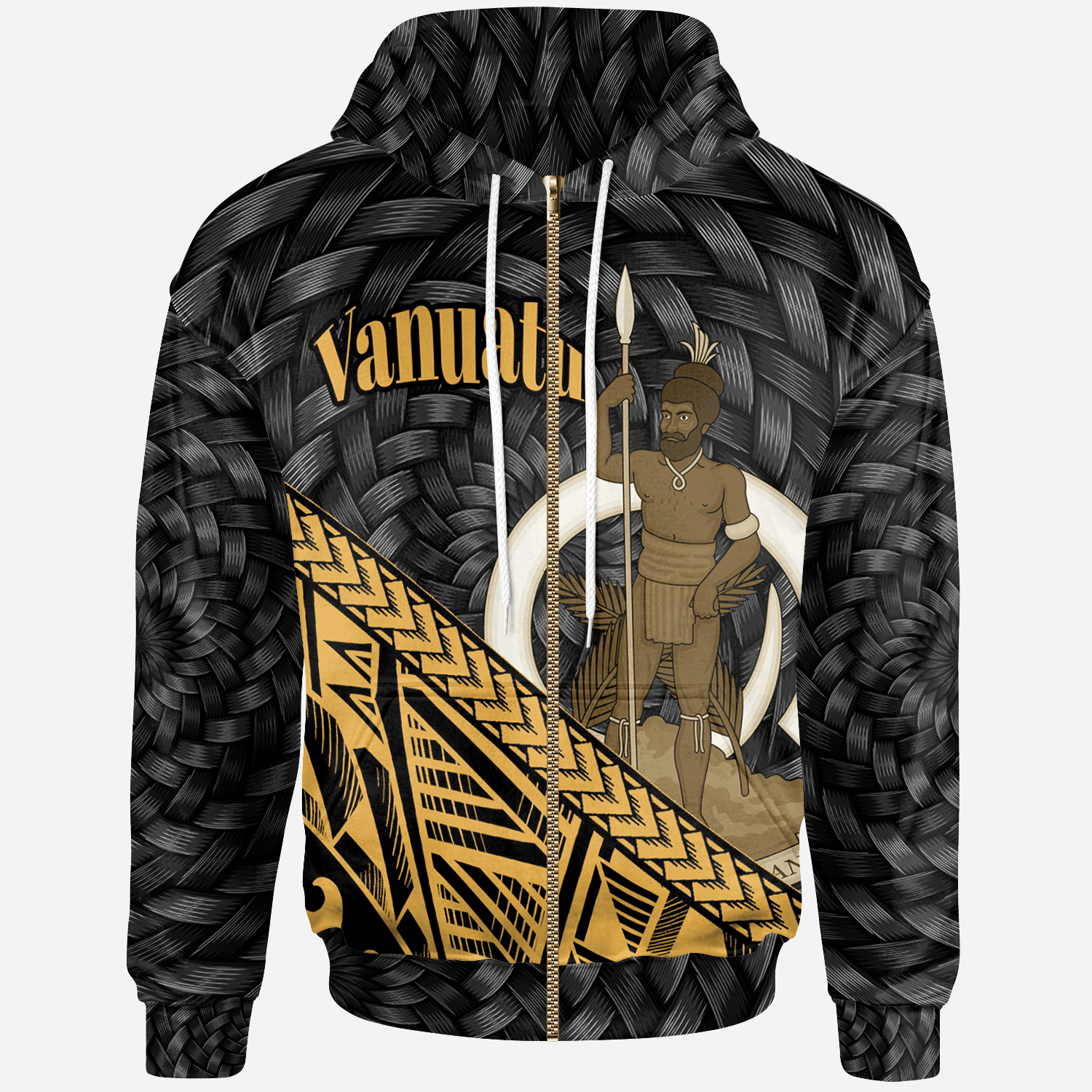 Vanuatu Zip Hoodie Gold Polynesian Patterns With Bamboo Unisex Gold - Polynesian Pride