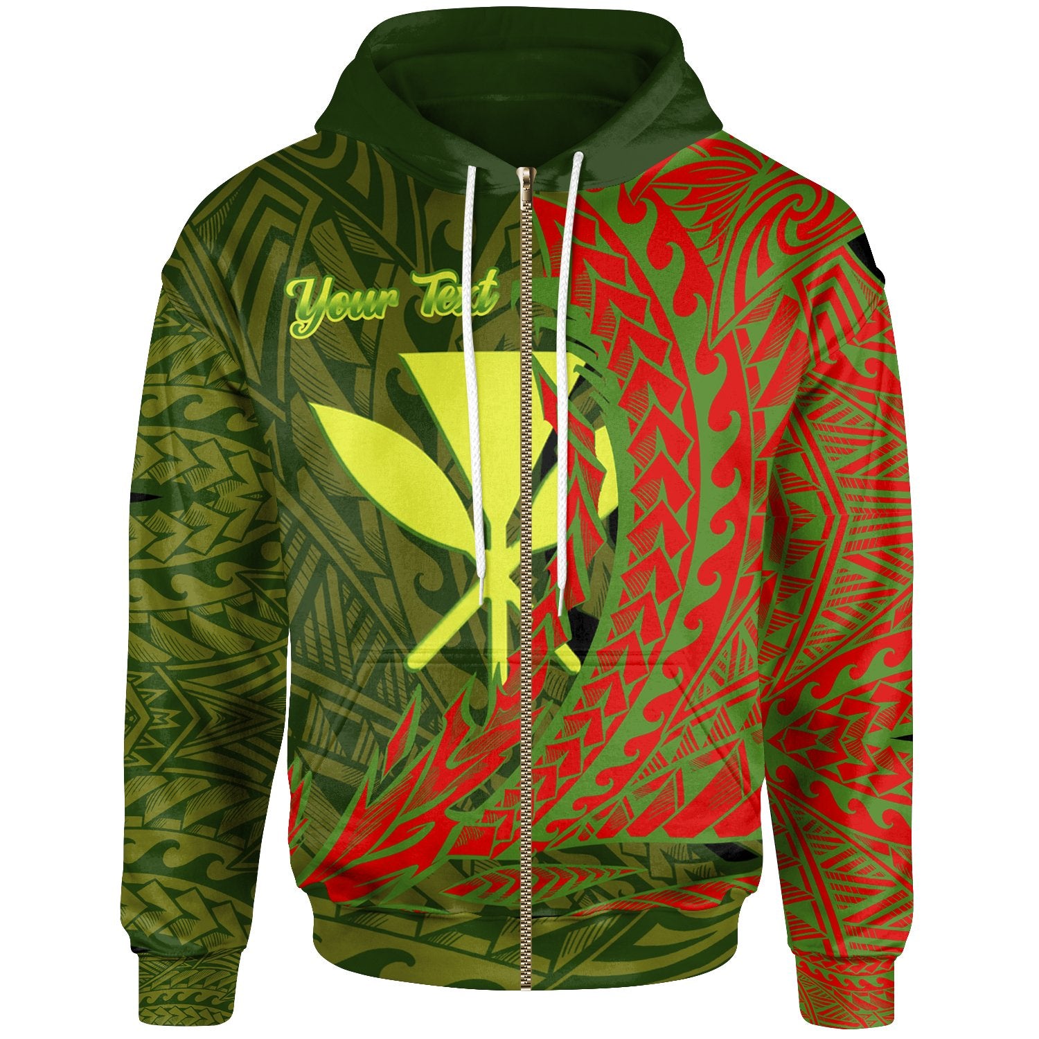 Kanaka Maoli Zip Hoodie Custom Wings Style Unisex Green - Polynesian Pride