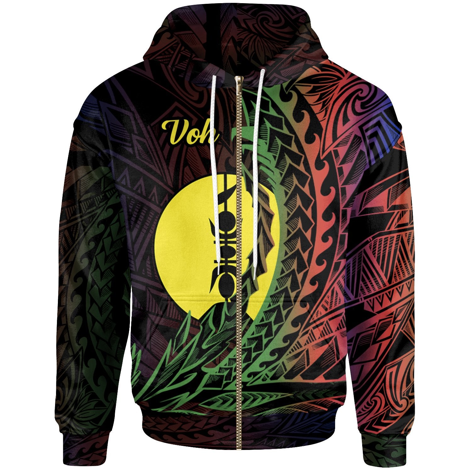 New Caledonia Zip Hoodie Voh Wings Style Flag Color Unisex Black - Polynesian Pride