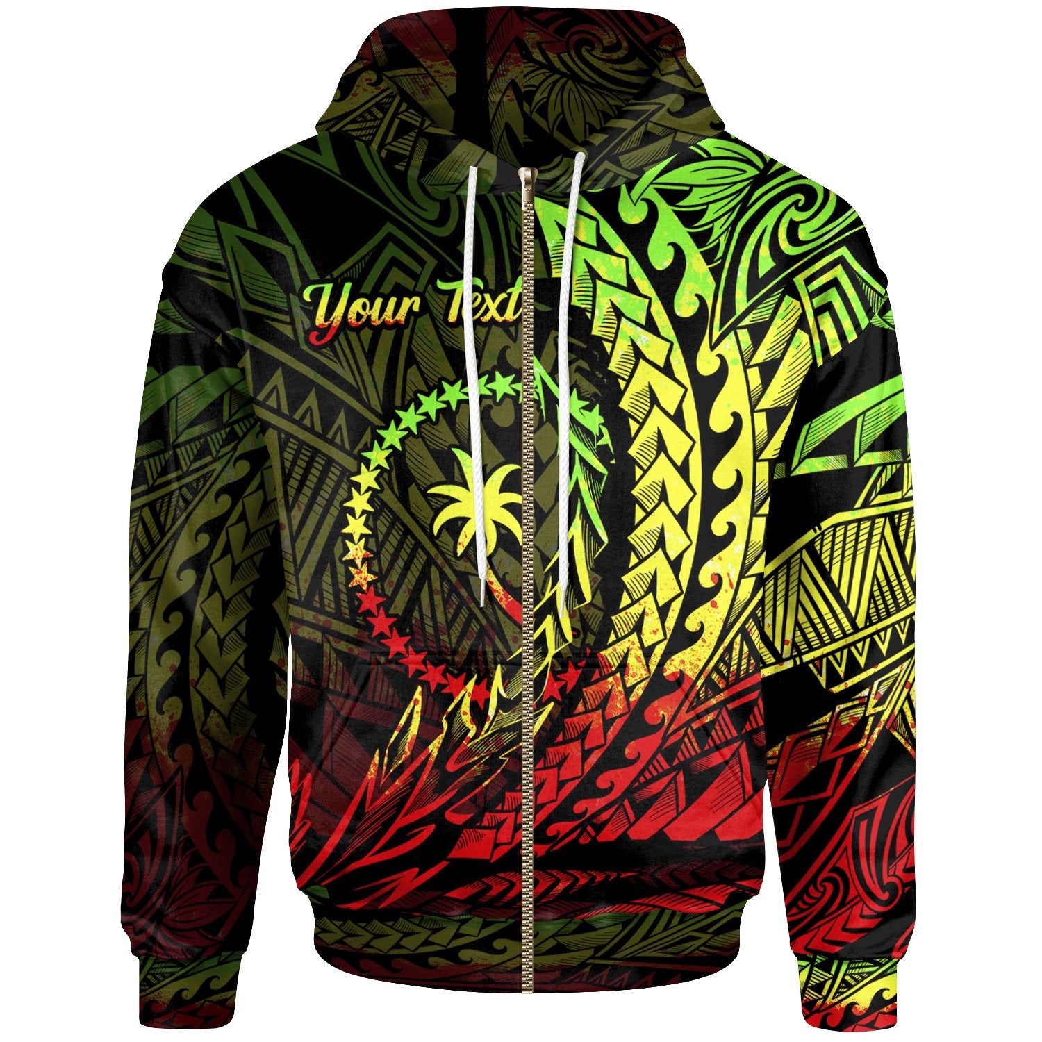 Chuuk State Zip Hoodie Reggae Custom Wings Style Unisex Black - Polynesian Pride